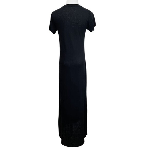 MAJESTIC FILATURES BLACK LINEN BLEND SHORT SLEEVE MAXI DRESS - XS (1) - Picture 3 of 9